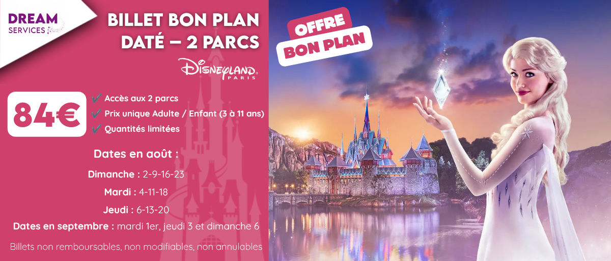 Disney bon plan daté 1 jour 2 parc